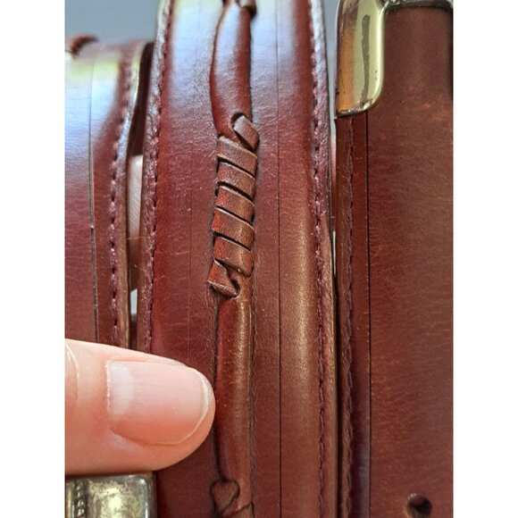 Brown Genuine Leather Western Belt Unisex Silver Engraved Buckle & Tips Size 38 - Picture 3 of 9